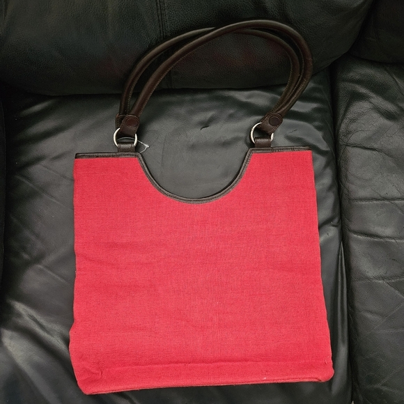 Vintage Handmade Beaded Floral Embroidered Red Tote Bag - Picture 3 of 11